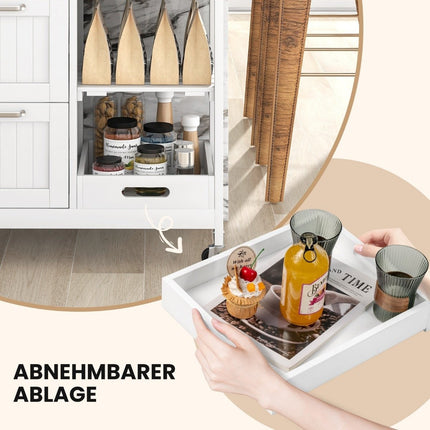 Desserte de cuisine à roulettes avec rangement à 2 niveaux, blanche