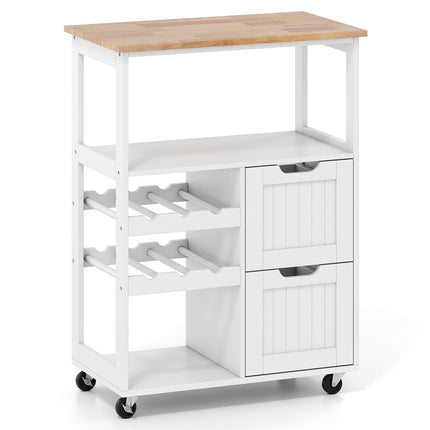 Chariot de cuisine roulant avec plateau en bois et casier à vin