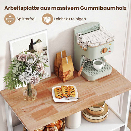Chariot de cuisine roulant avec plateau en bois et casier à vin