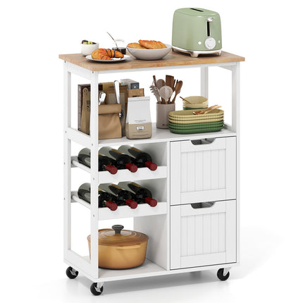 Chariot de cuisine roulant avec plateau en bois et casier à vin