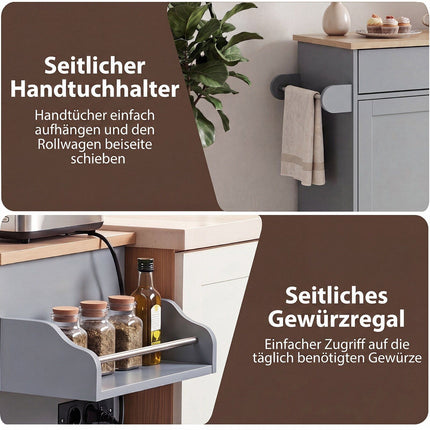 Rollbarer Küchenwagen mit Schublade, Gewürzregal und Handtuchhalter