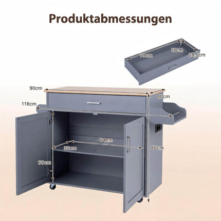 Rollbarer Küchenwagen mit Schublade, Gewürzregal und Handtuchhalter