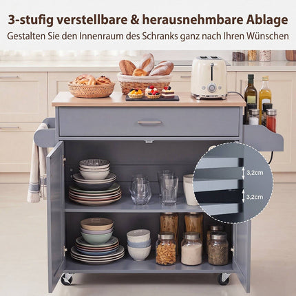 Rollbarer Küchenwagen mit Schublade, Gewürzregal und Handtuchhalter