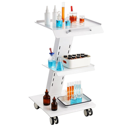 Rolling Lab Cart, 3-Tier Metal, Built-In Socket, 220 lb