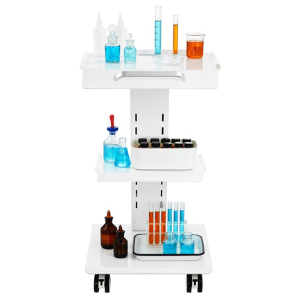 Rolling Lab Cart, 3-Tier Metal, Built-In Socket, 220 lb