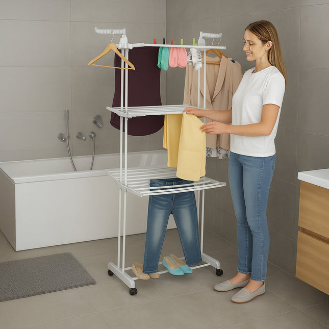 Séchoir à linge roulant avec ailes pliables