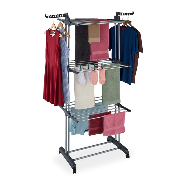 Étendoir à linge roulant avec ailes pliables et cintres