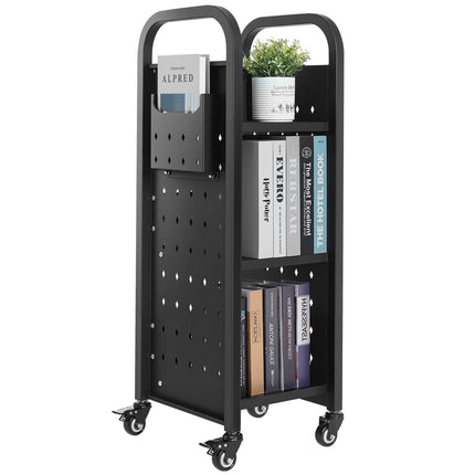 Rolling Library Book Cart, 3-Tier, 100 kg, Locking Wheels