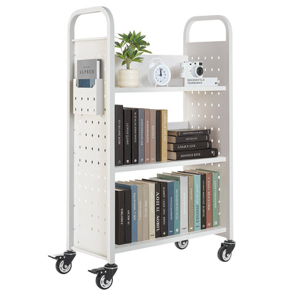 Rolling Library Book Cart, 3-Tier, 150 kg, Locking Wheels