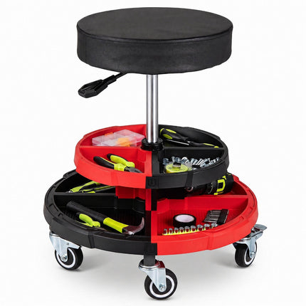 Tabouret roulant de mécanicien avec siège rembourré, capacité de 150 kg