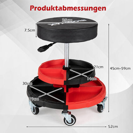 Tabouret roulant de mécanicien avec siège rembourré, capacité de 150 kg