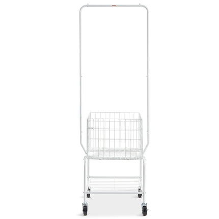 Rolling Metal Laundry Hamper Cart With Adjustable Garment Rack