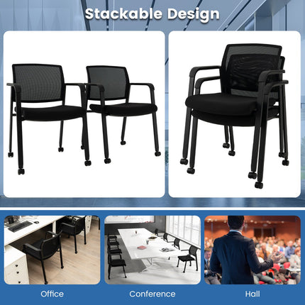 Chaises de bureau à roulettes, dossier en maille, empilables, lot de 2
