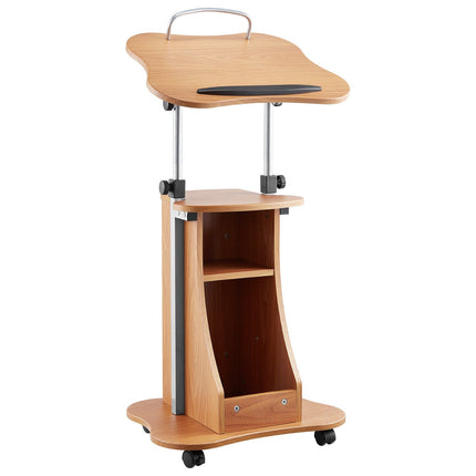Rolling Podium Lectern, Adjustable Height, Storage Shelf