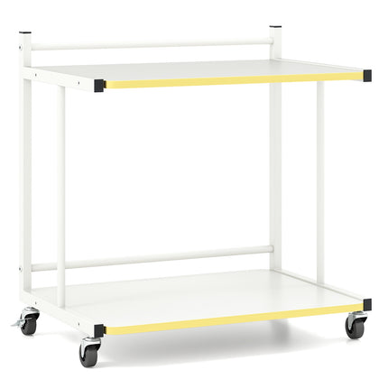 Table d'appoint à roulettes avec 2 étagères, en forme de C, blanche