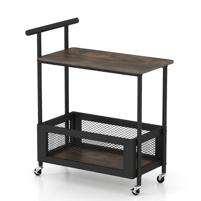 Table d'appoint à roulettes avec poignée, rangement à 2 niveaux, noire