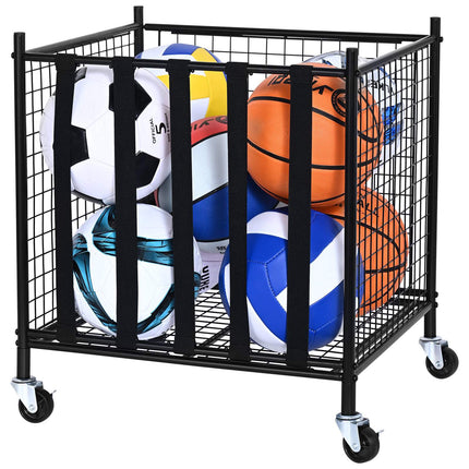 Rolling Sports Ball Storage Cart, Lockable Steel Cage