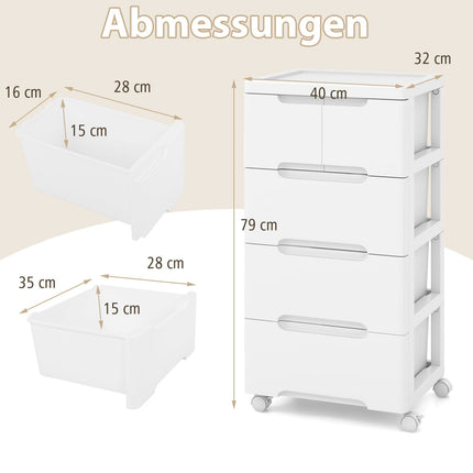 Rollbarer Aufbewahrungsschrank mit 5 Schubladen, PP-Material
