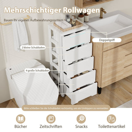 Rollbarer Aufbewahrungsschrank mit 6 Schubladen, PP-Material