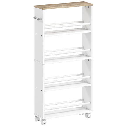 Étagère de rangement à roulettes, modèle étroit, 4 niveaux, 45 x 15 x 91 cm