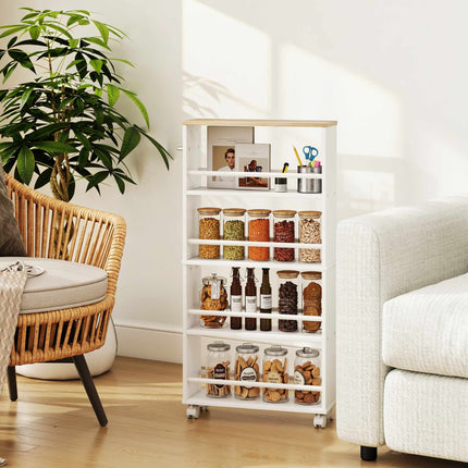 Étagère de rangement à roulettes, modèle étroit, 4 niveaux, 45 x 15 x 91 cm