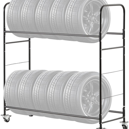 Rolling Tire Storage Rack, 2-Shelf, Holds 12 Tires, Cover