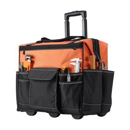Rolling Tool Bag With Wheels, 27 Pockets, 110 Lb Capacity