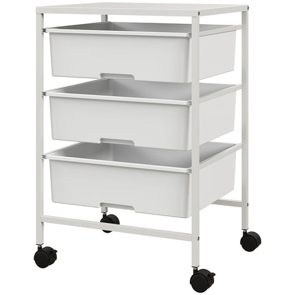 Chariot de service à roulettes avec 3 poignées, chariot de rangement pour cuisine, salon, 40,8 x 33,5 x 60,5 cm, blanc
