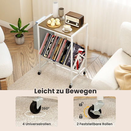 Rollender Plattenspielerständer mit Vinyl-Aufbewahrung & Zeitschriftenhalter