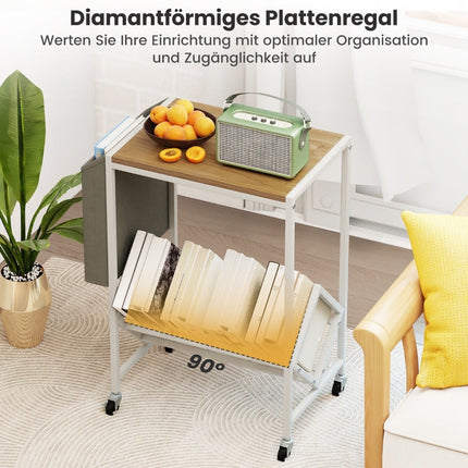 Rollender Plattenspielerständer mit Vinyl-Aufbewahrung & Zeitschriftenhalter