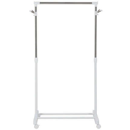 Porte-manteau roulant, réglable en hauteur, avec tablette inférieure, 4 roulettes, blanc