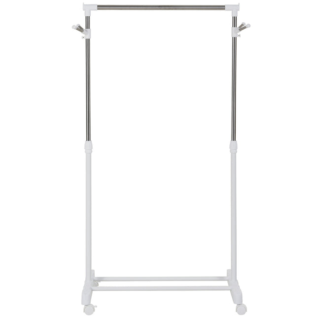 Porte-manteau roulant, réglable en hauteur, avec tablette inférieure, 4 roulettes, blanc