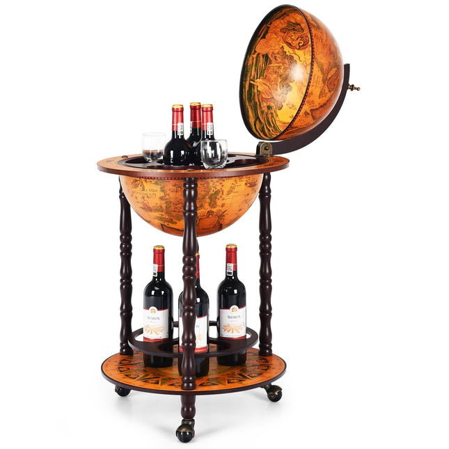 Support à vin globe roulant Globe Bar sur roulettes pour vin 47 x 47 x 90 cm marron