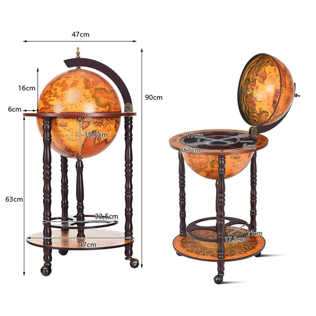 Support à vin globe roulant Globe Bar sur roulettes pour vin 47 x 47 x 90 cm marron