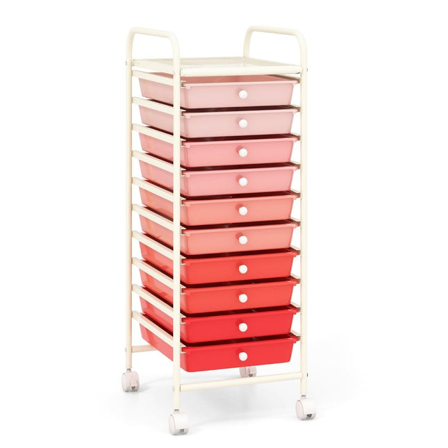 Chariot roulant avec 10 tiroirs empilables roll-conteneur chariot de salle de bain chariot de salle de bain rose