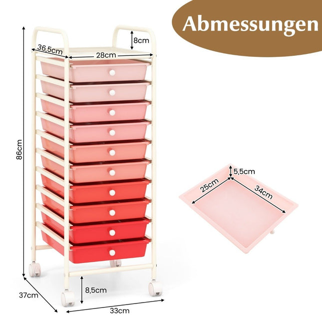 Chariot roulant avec 10 tiroirs empilables roll-conteneur chariot de salle de bain chariot de salle de bain rose