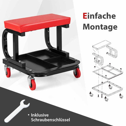 Tabouret d'atelier roulant avec plateau à outils capacité de charge 150 kg