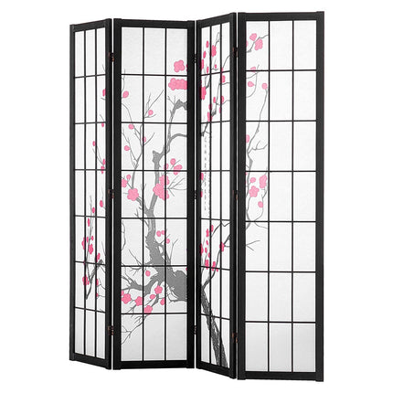 Room Divider 4-Panel, Japanese Folding Privacy Screen, Cherry Blossom
