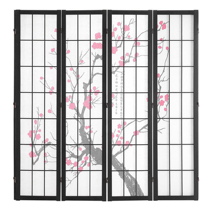 Room Divider 4-Panel, Japanese Folding Privacy Screen, Cherry Blossom