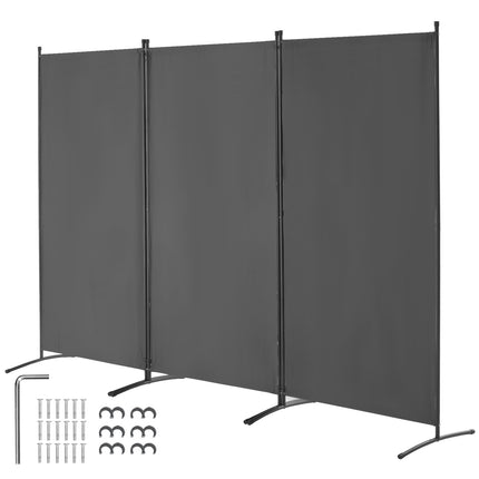 Room Divider Screen, 3-Panel Folding Privacy Screen, Gray