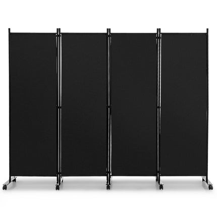 Raumteiler mit 4 Paneelen auf Rädern, 173 cm hoch, rollbarer Sichtschutz, Schwarz