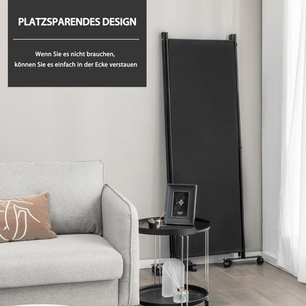 Raumteiler mit 4 Paneelen auf Rädern, 173 cm hoch, rollbarer Sichtschutz, Schwarz