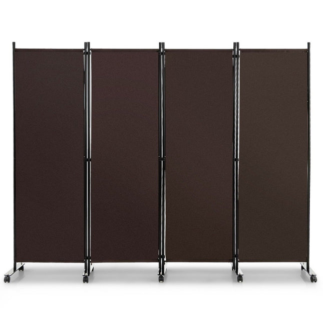 Séparateur de pièce avec 4 panneaux sur roulettes, hauteur 173 cm, brise-vue enroulable, marron