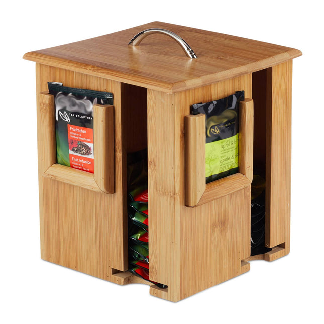 Boîte à thé rotative en bambou