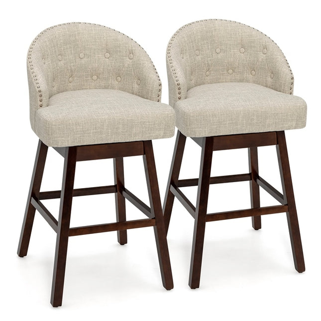Ensemble de 2 tabourets de bar pivotants avec dossier, beige/marron