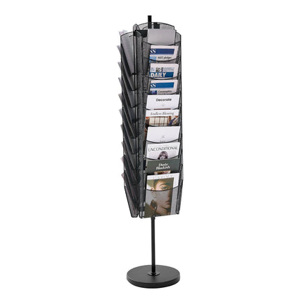 Rotating Brochure Display Rack, 30-Pocket Metal Mesh, A4
