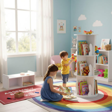 Bibliothèque pivotante pour enfants, blanche, motif oreilles de lapin