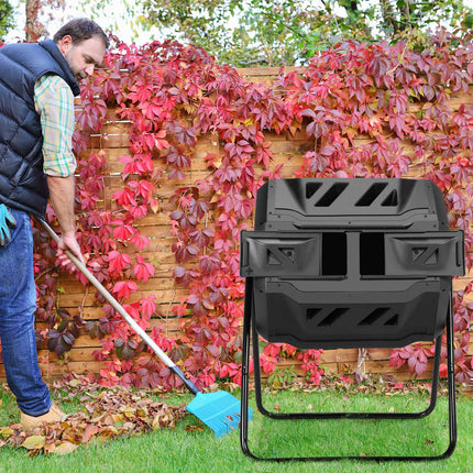 Composteur rotatif, composteur de jardin à double chambre de 160 L