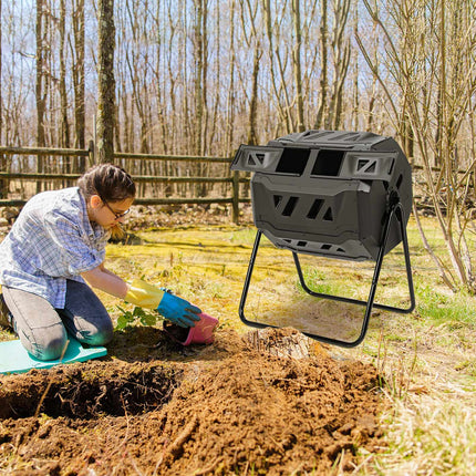Composteur rotatif, composteur de jardin à double chambre de 160 L