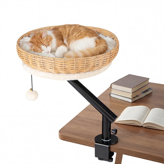 Lit de bureau pivotant pour chat avec coussin en peluche amovible